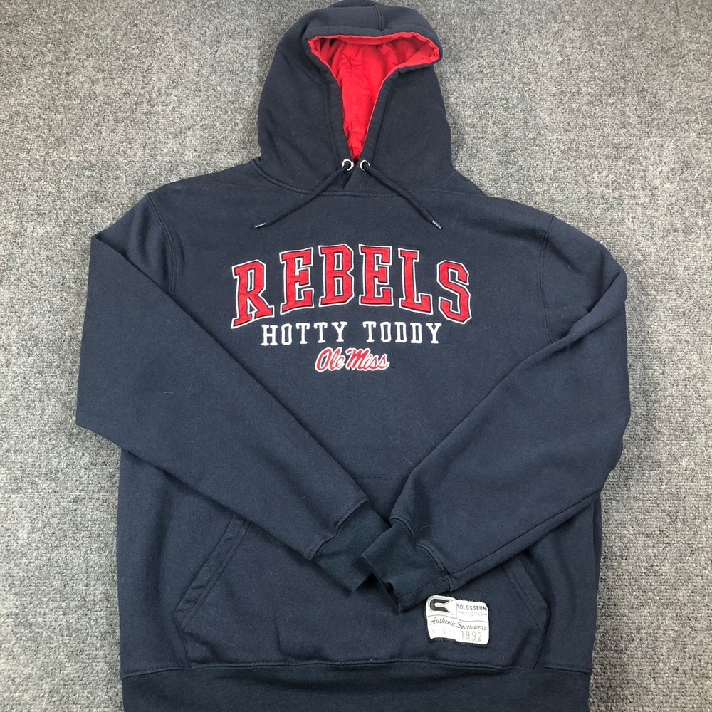 Colosseum Ole Miss‎ Rebels Hotty Toddy Hoodie Mens Size Large Navy Blue Pullover